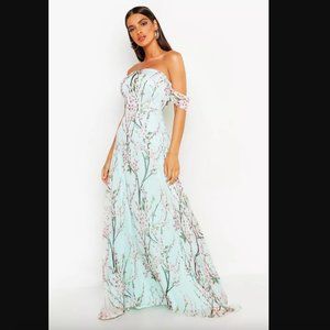 NWT Boohoo Floral Off the Shoulder Maxi Dress